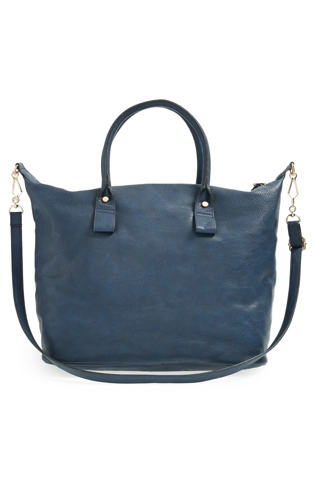 Faux Leather Satchel, Alternate, color, NAVY