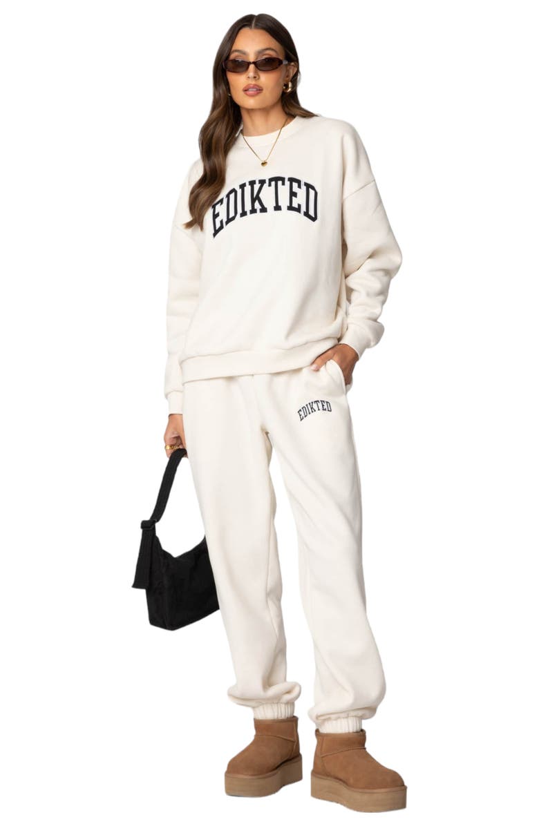 EDIKTED Babe Embroidered Oversize Fleece Sweatshirt, Alternate, color, Cream