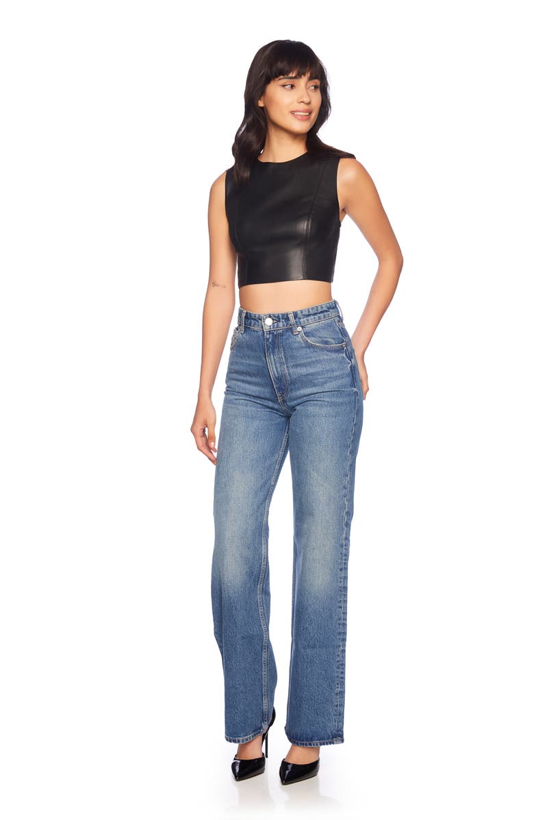 Susana Monaco Sleeveless Faux Leather Crop Top, Alternate, color, Black