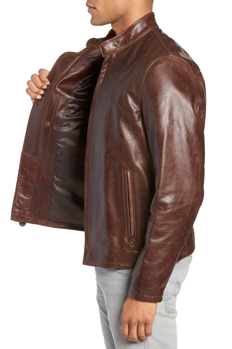 Café Racer Waxy Cowhide Leather Jacket, Alternate, color, BROWN