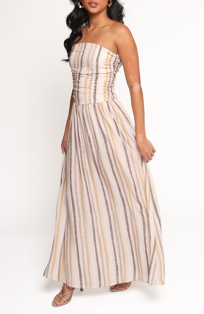 Petal & Pup Jimena Stripe Strapless Maxi Dress, Alternate, color, Brown Stripe
