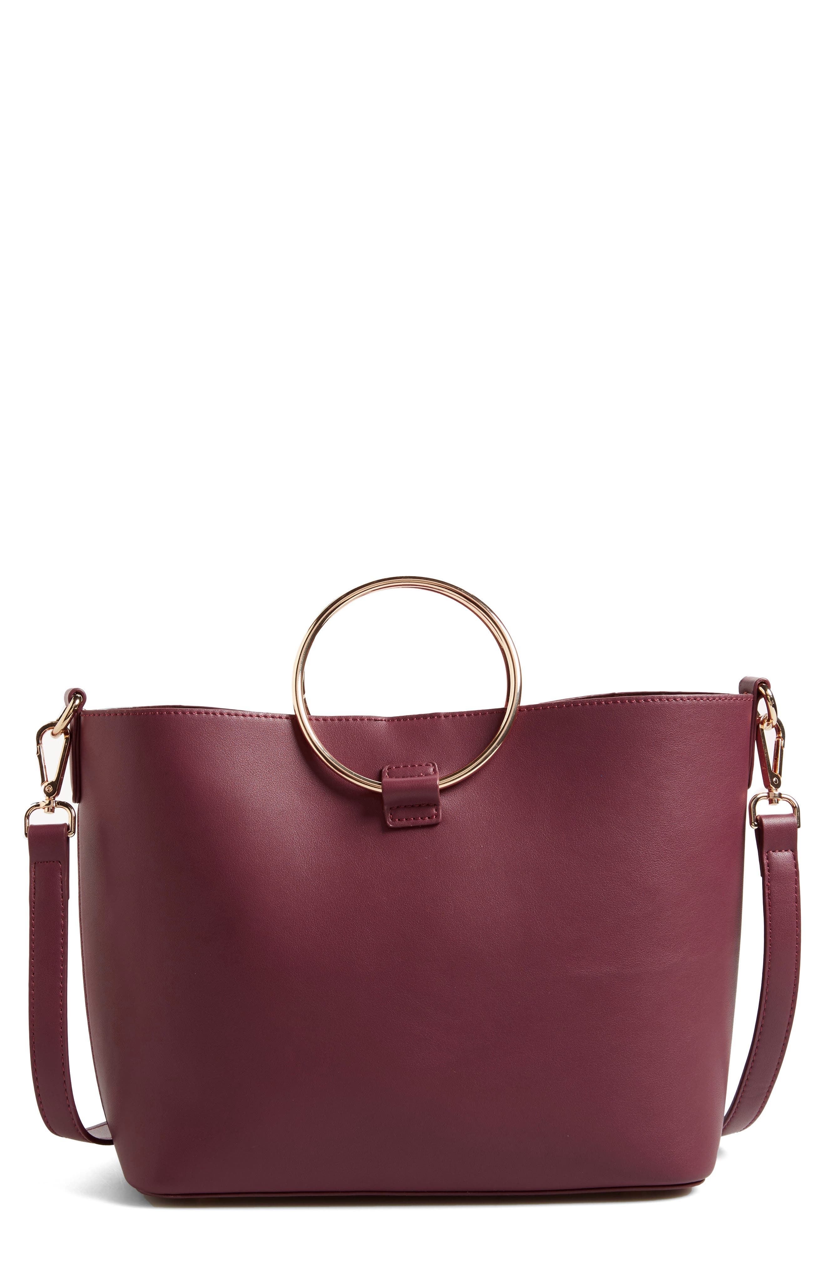 Metal Handle Faux Leather Crossbody Bag, Main, color, BLUSH