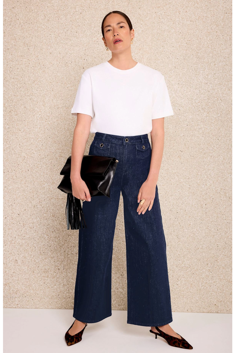 Dark Indigo Patch Pocket Wide Leg Crop Jeans, Alternate, color, Navy