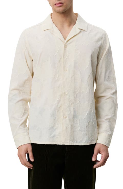 Long Sleeve Flower Jacquard Camp Shirt