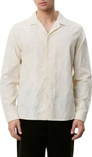 Les Deux Long Sleeve Flower Jacquard Camp Shirt