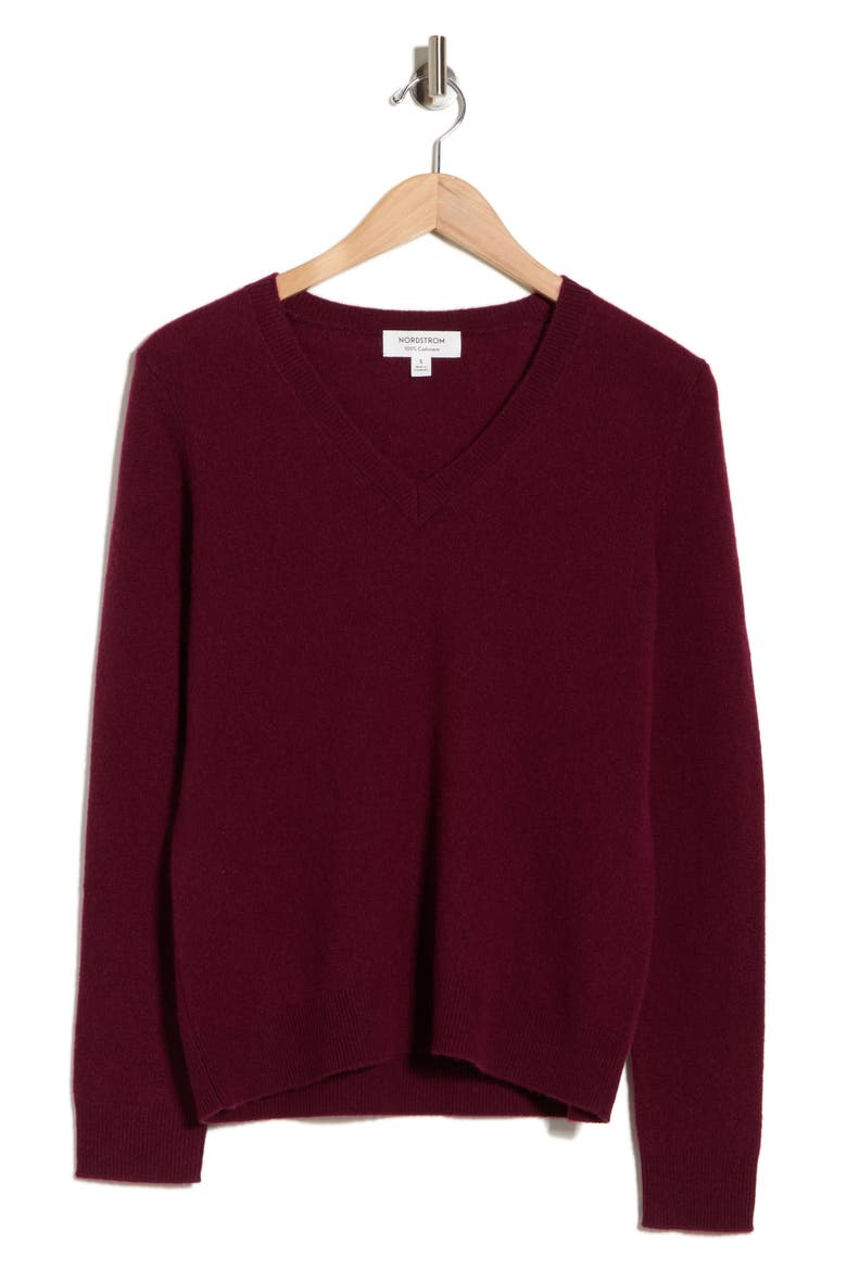 Cashmere V-Neck Sweater, Alternate, color, BURGUNDY FIELD