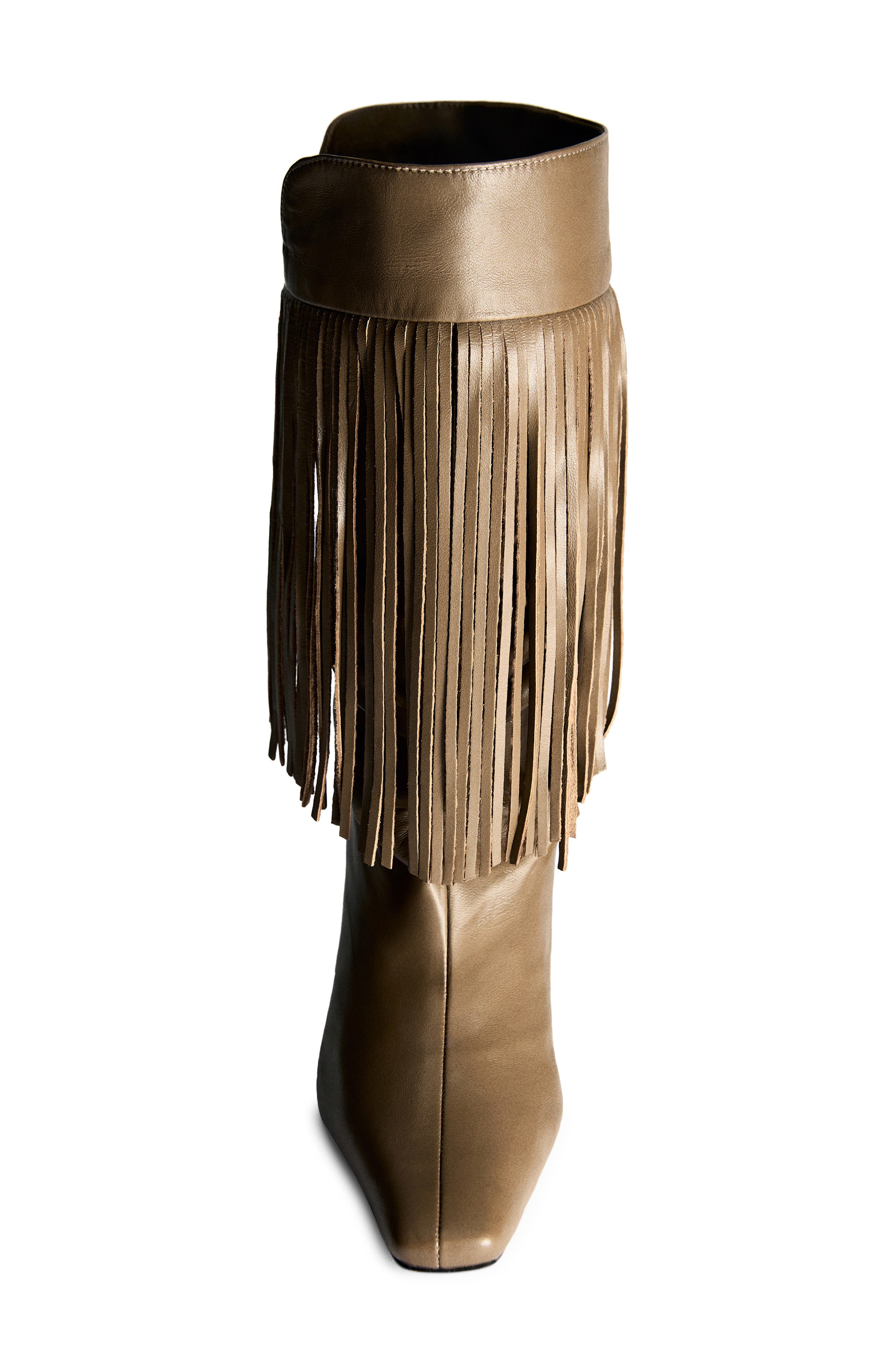 MANGO Fringe Kitten Heel Bootie, Alternate, color, Khaki Green