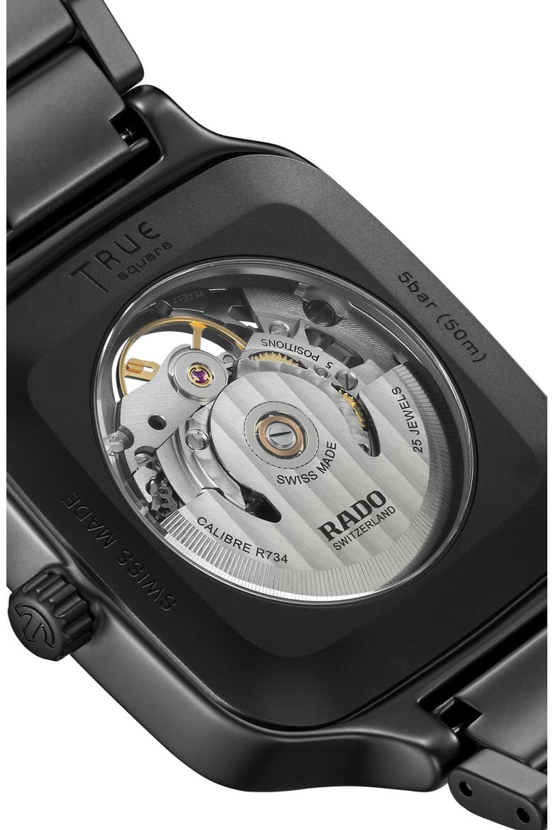 True Square Skeleton Automatic Ceramic Bracelet Watch, 38mm, Alternate, color, BLACK