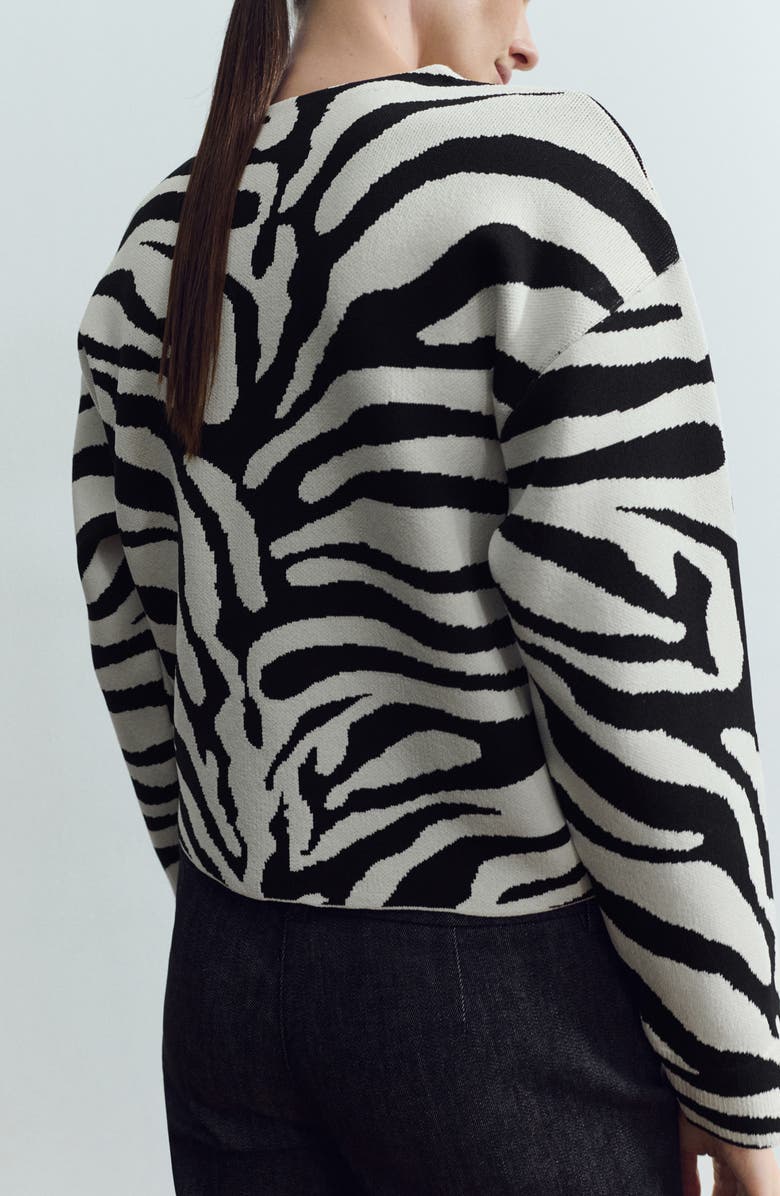 MANGO Zebra Print Sweater, Alternate, color, Black
