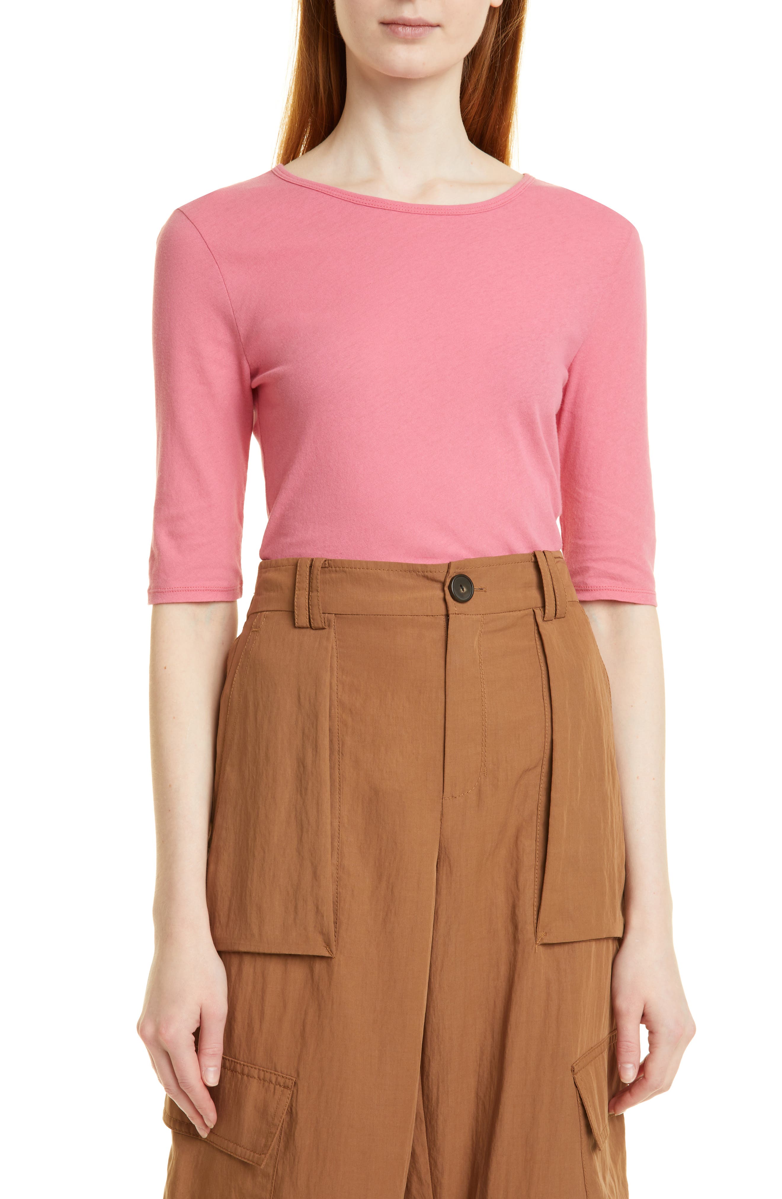 Vince Elbow Sleeve Cotton Knit Top