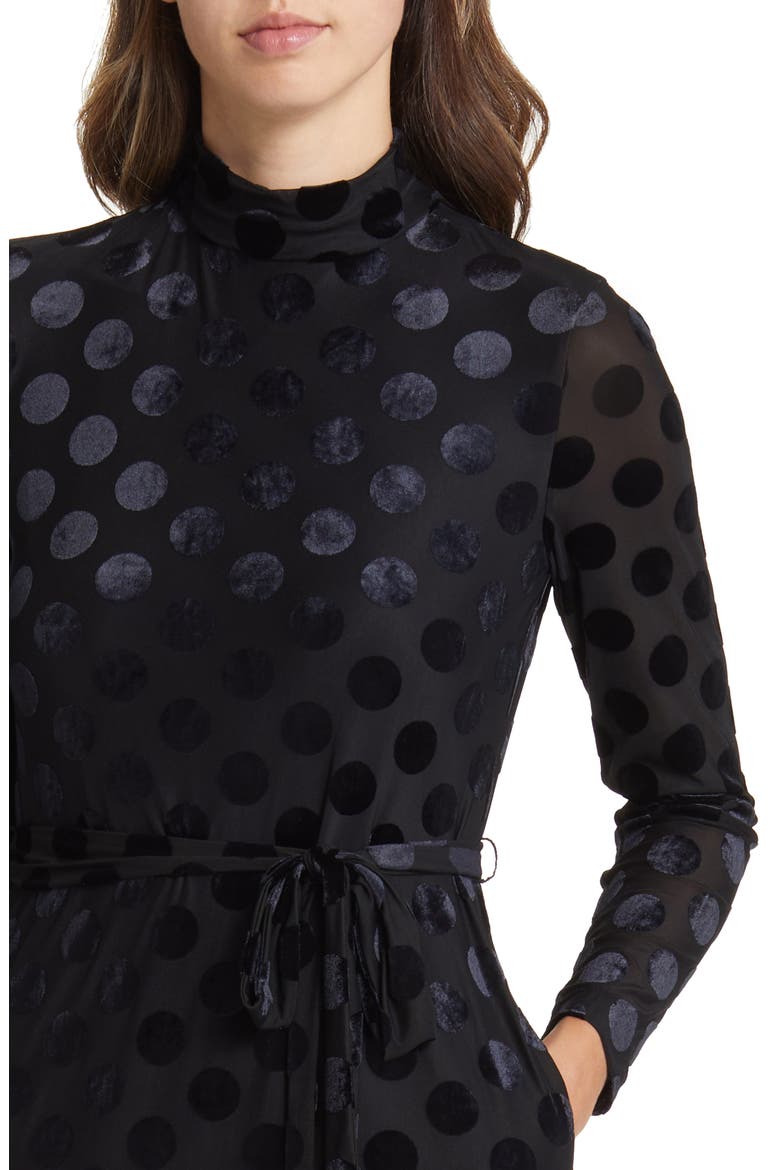 Velvet Dot Mock Neck Long Sleeve Dress, Alternate, color, ANNE BLACK
