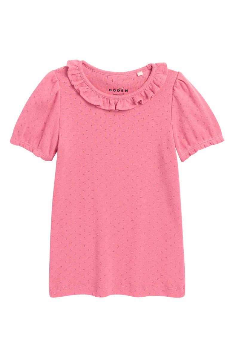 Mini Boden Kids' Short Sleeve Ruffle Pointelle Top, Main, color, Rose Pink