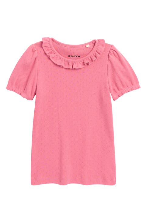 Kids' Short Sleeve Ruffle Pointelle Top (Toddler, Little Kid & Big Kid)