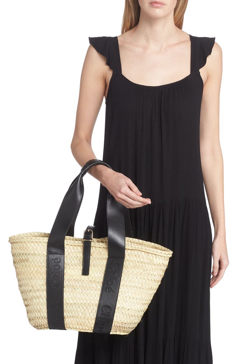 Chloé Sense Woven Palm Basket Tote, Alternate, color,
