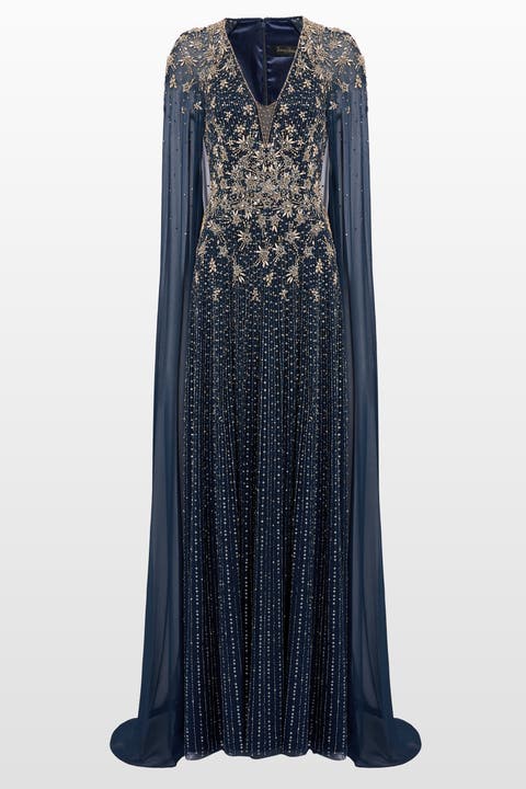Moonlight star-embellished cape-design maxi dress