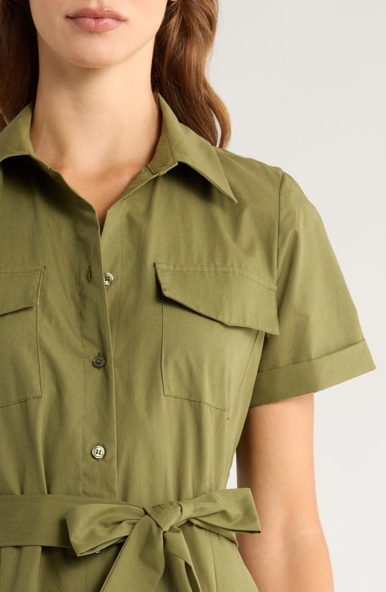 Ted Baker Box Pleat Tie Belt Cotton Maxi Shirtdress, Alternate, color, Capulet Olive