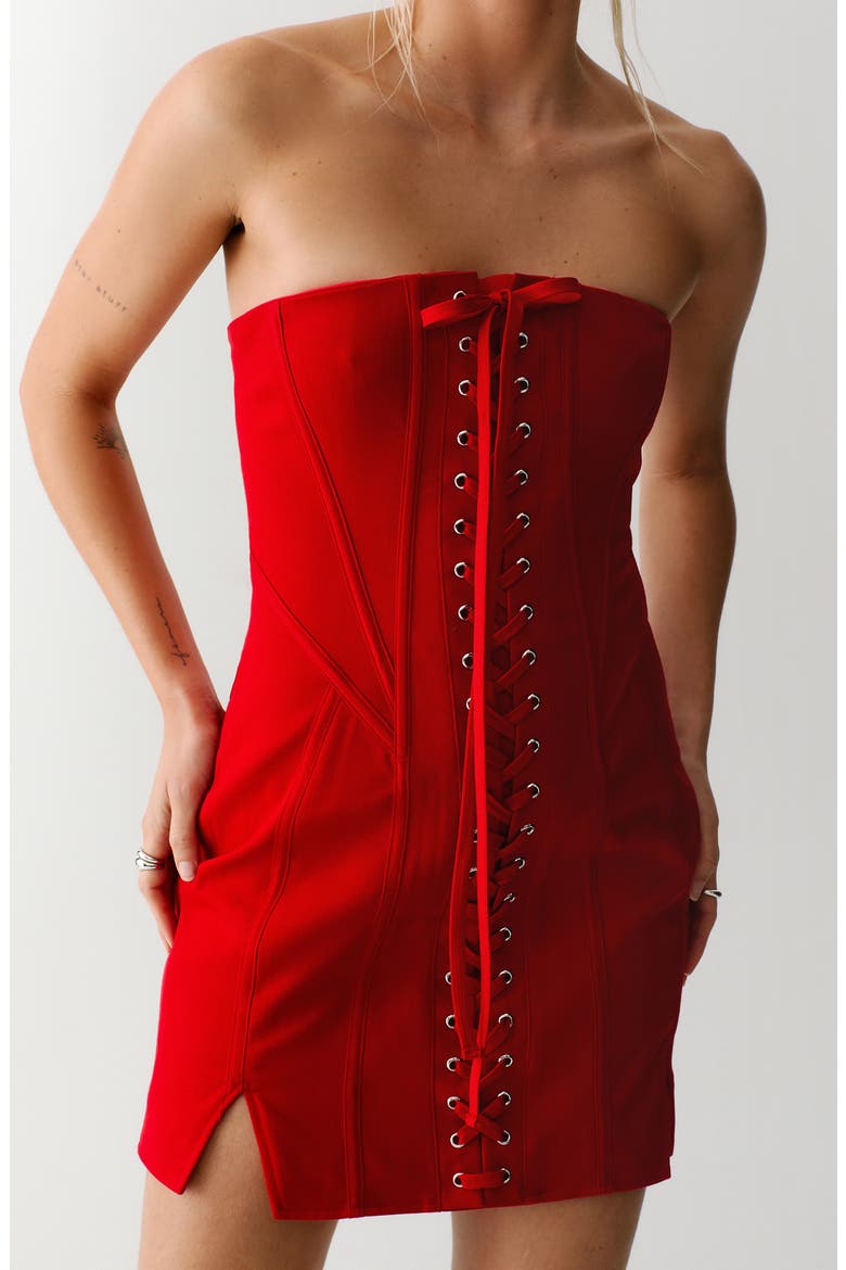 Strapless Corset Minidress, Alternate, color, RED