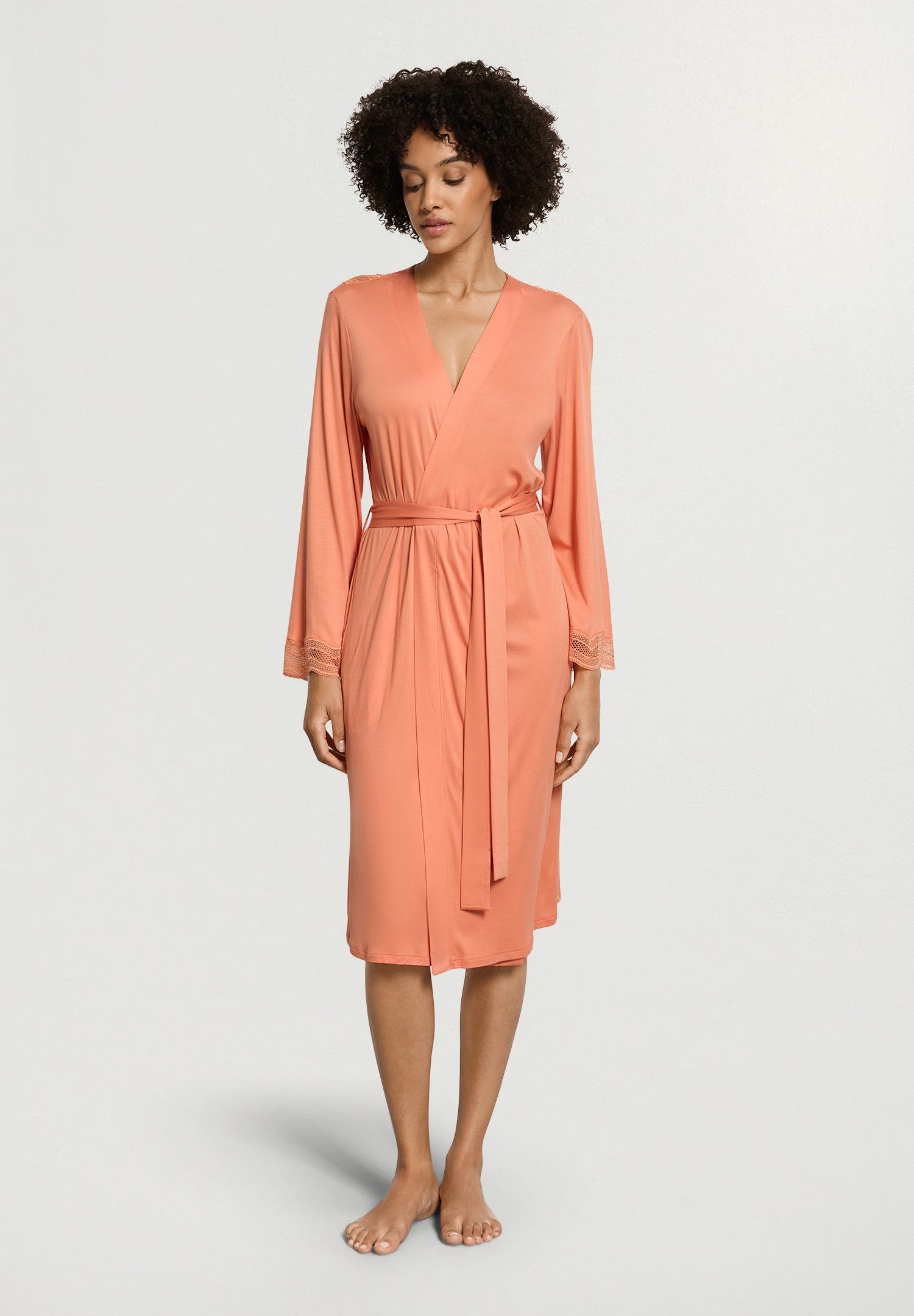 HANRO Cira Scalloped Lace Tencel Robe (Women) | Nordstrom
