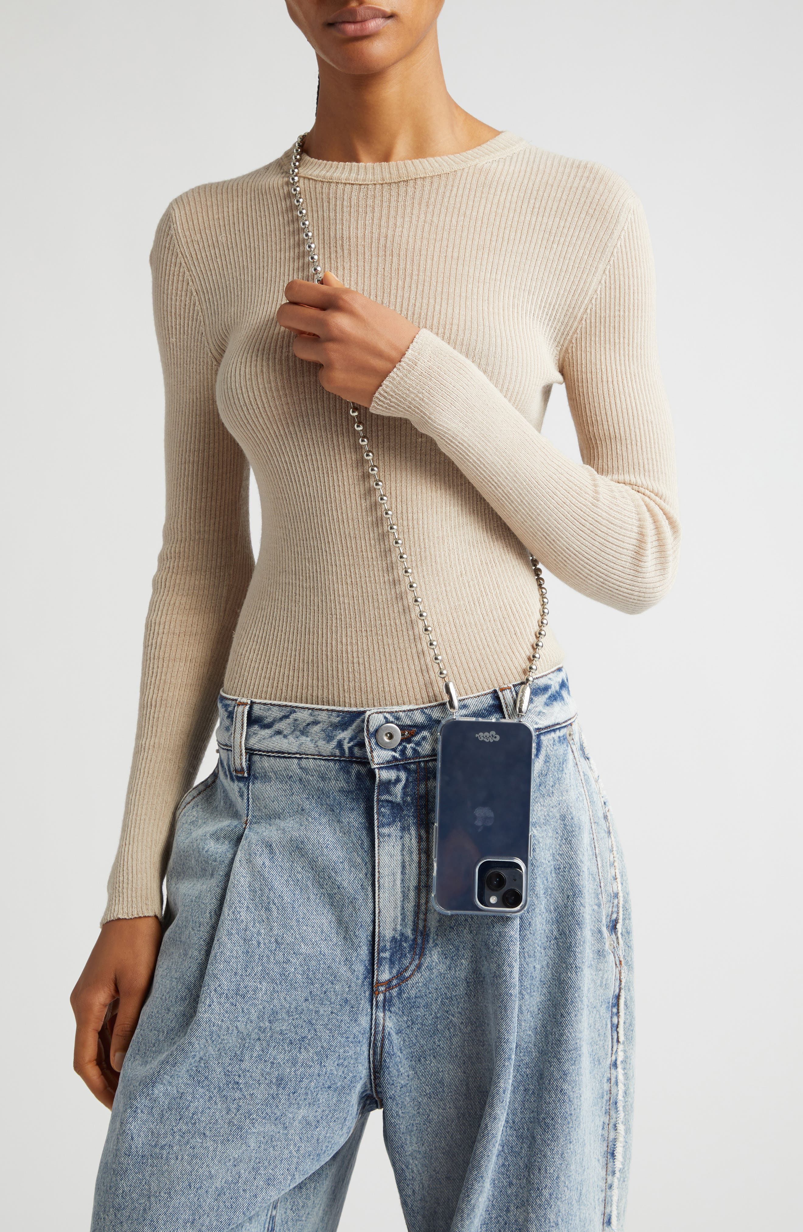 Ball Chain Crossbody Strap, Alternate, color, RHODIUM