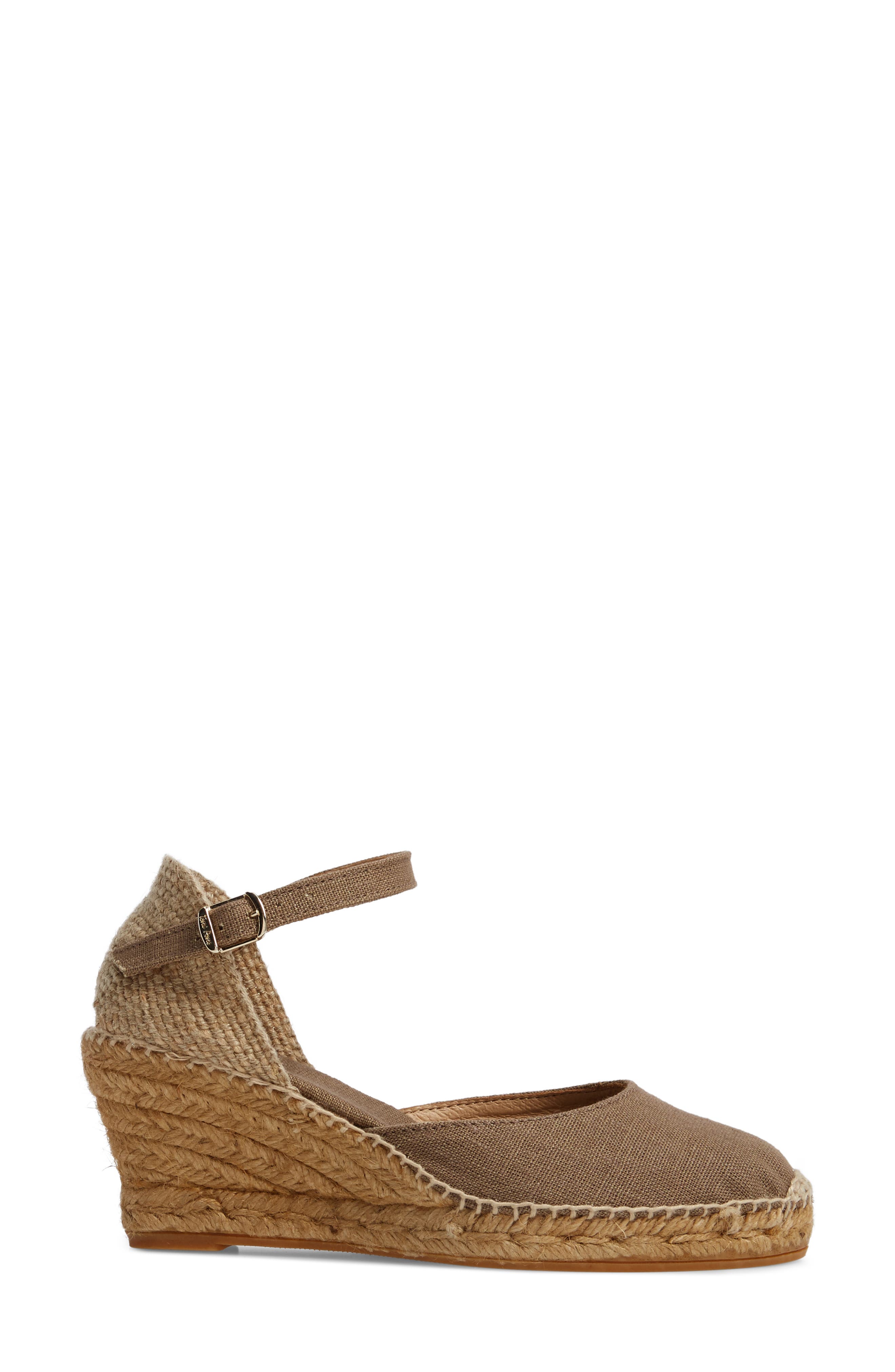 'Caldes' Linen Wedge Sandal, Alternate, color, TAUPE FABRIC