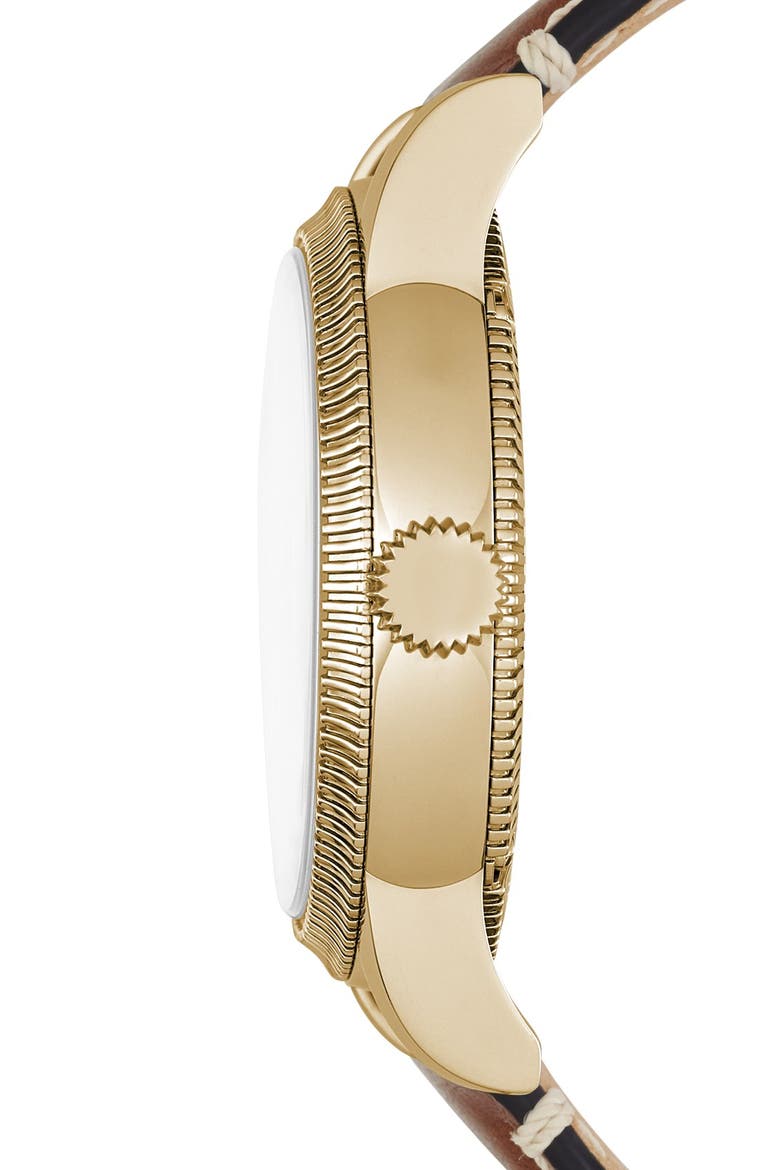 'Utilitarian' Round Leather Strap Watch, 38mm, Alternate, color, SADDLE/ GOLD