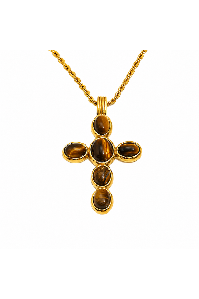 Talia Cross Necklace, Main, color, Tiger Eye