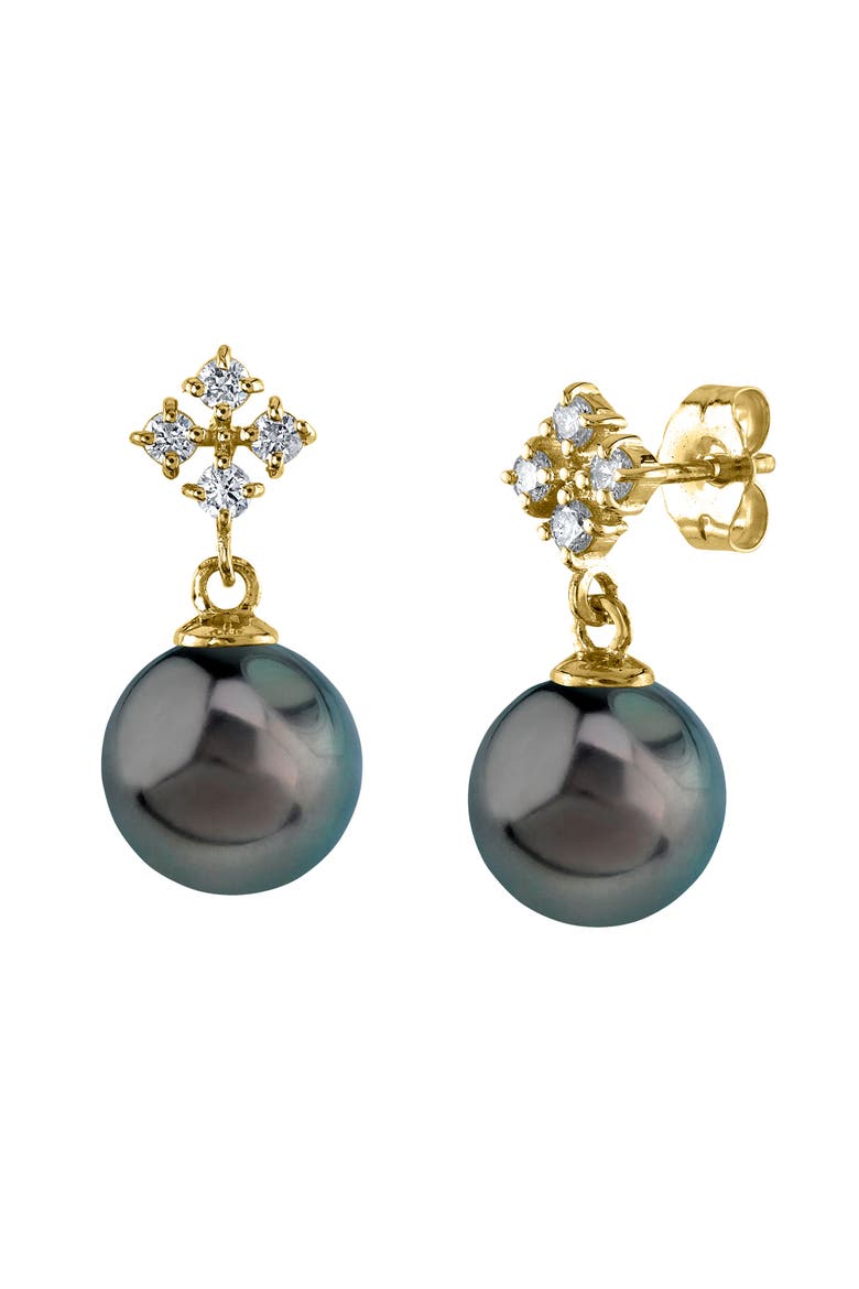 Tahitian South Sea Pearl & Diamond Millie Earrings, Main, color, Yellow Gold