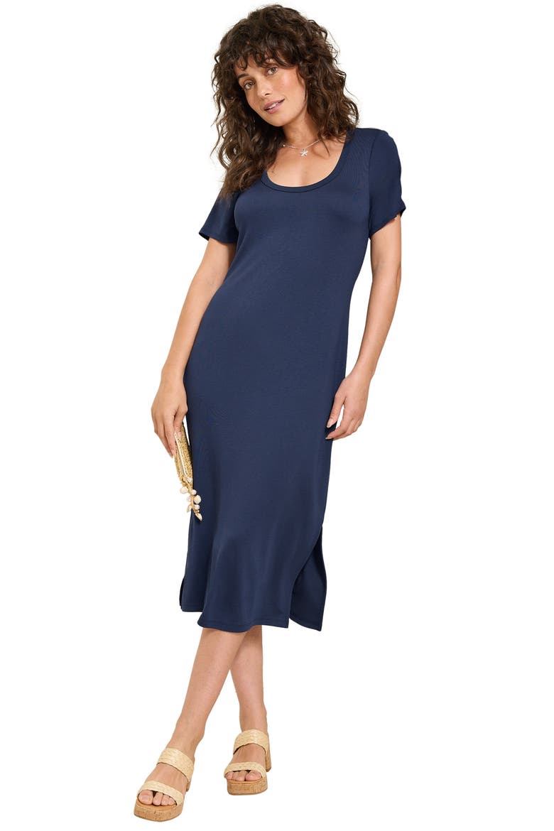 Drapey Ponte Midi Dress, Alternate, color, COASTLINE