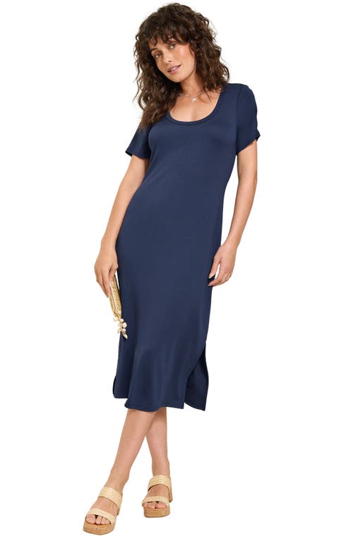 Tommy Bahama Drapey Ponte Midi Dress In Blue