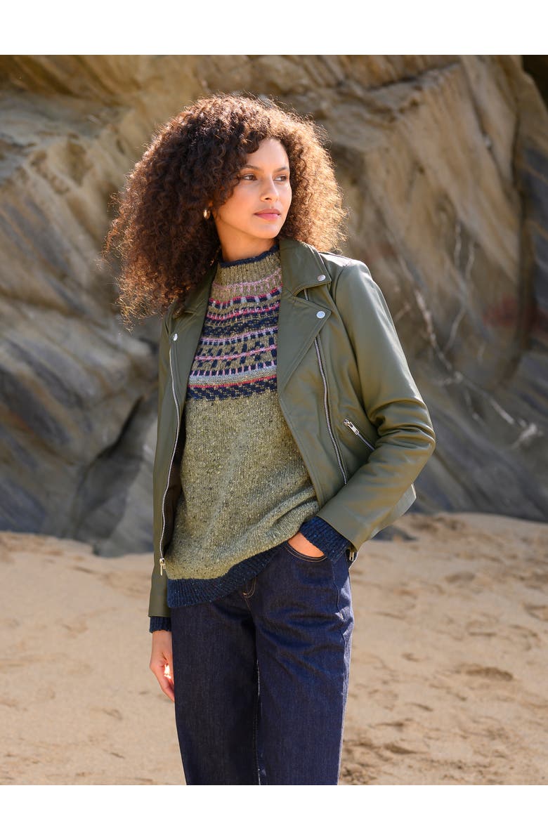 Celtic & Co. Stylish Classic Leather Biker Jacket, Alternate, color, Khaki