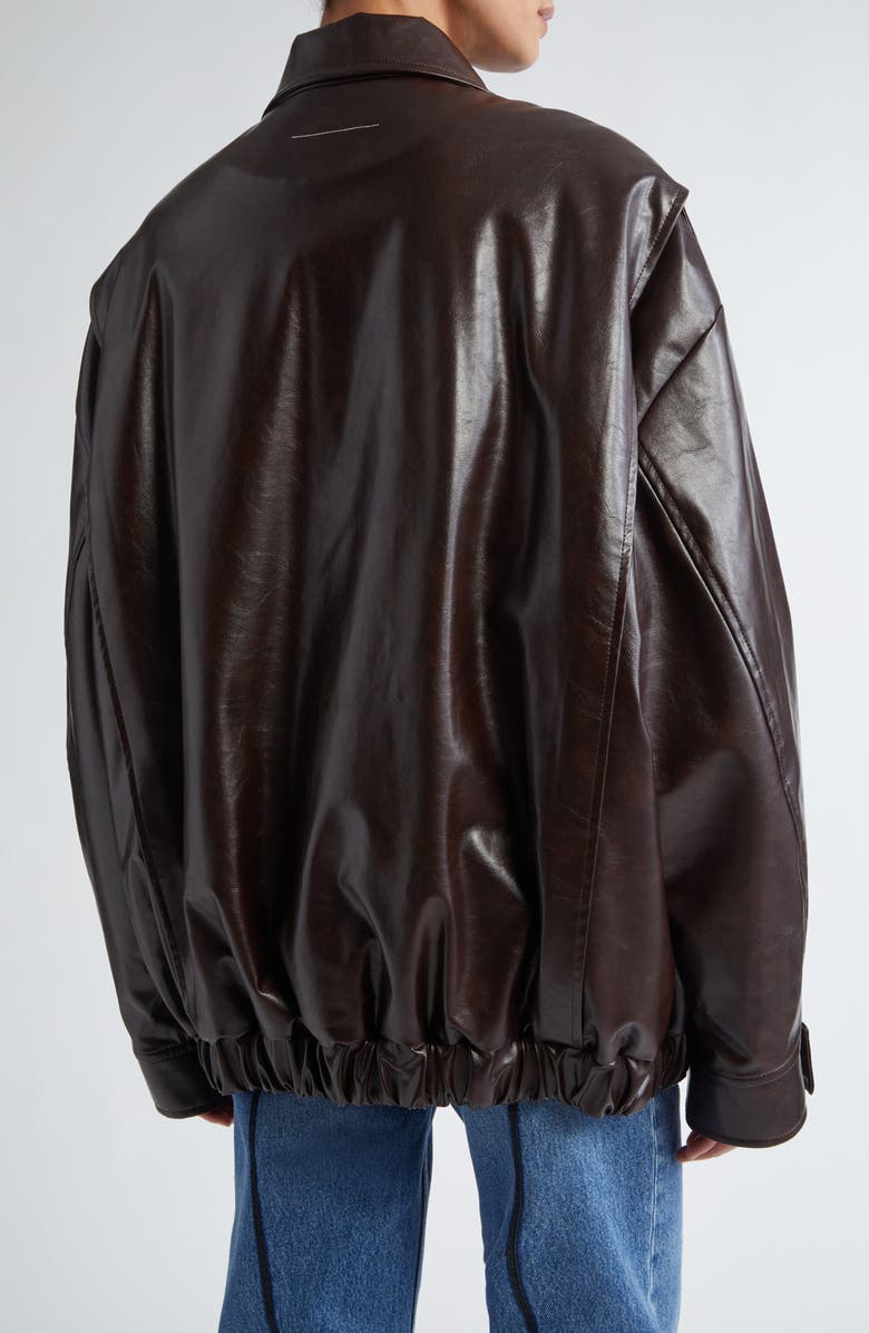 MM6 Maison Margiela Oversize Faux Leather Bomber Jacket, Alternate, color, Burgundy