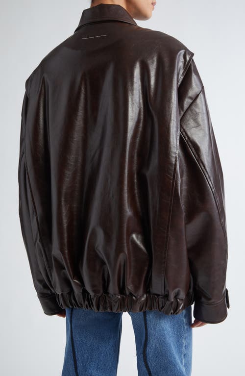 Mm6 Maison Margiela Oversize Faux Leather Bomber Jacket In Brown