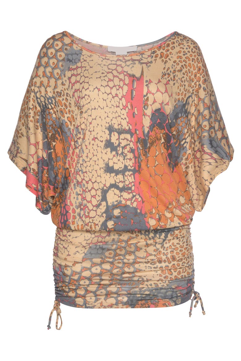 Ruched Drawstring Dress, Alternate, color, Orange Multi
