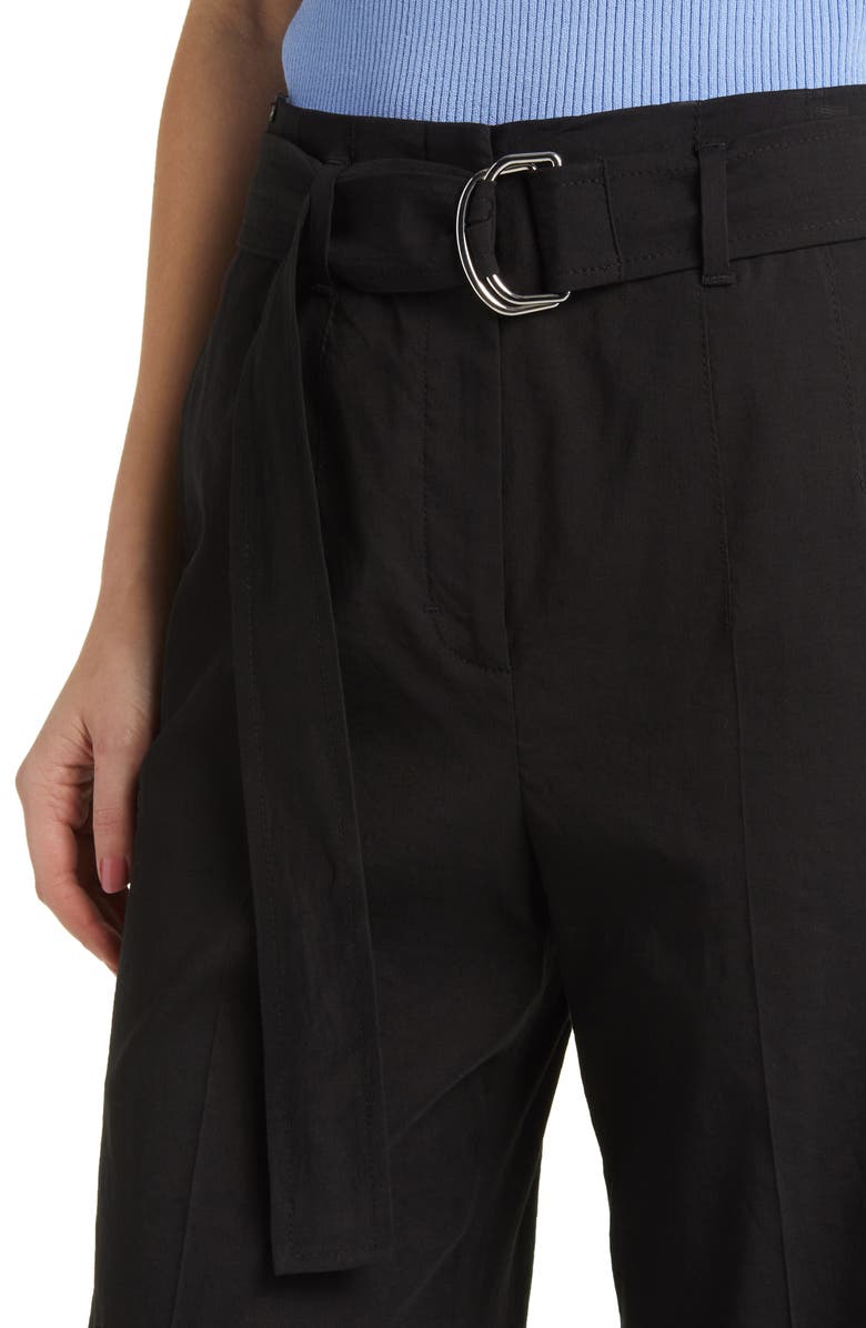 BOSS Tasena Belted Linen Blend Wide Leg Pants, Alternate, color, Black