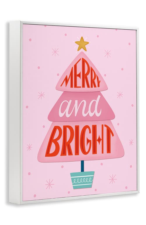 Stupell Industries Merry & Bright Framed Canvas Wall Art In Pink