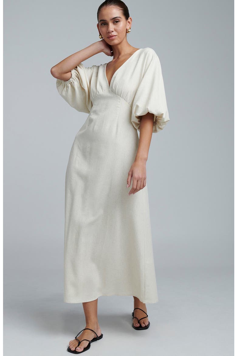 Palm Midi Dress, Alternate, color, Natural