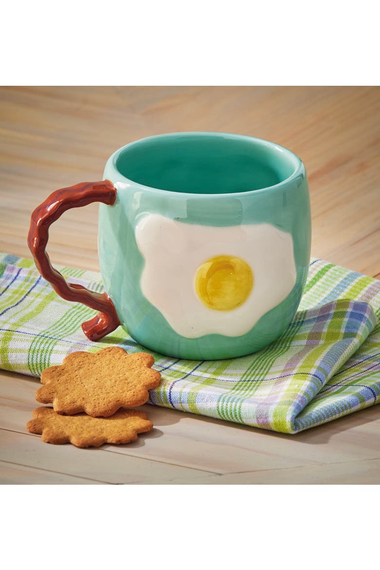 Bacon & Eggs Earthenware Mug Multi 21 oz 4.66x6x3.9 in, Alternate, color, Blue