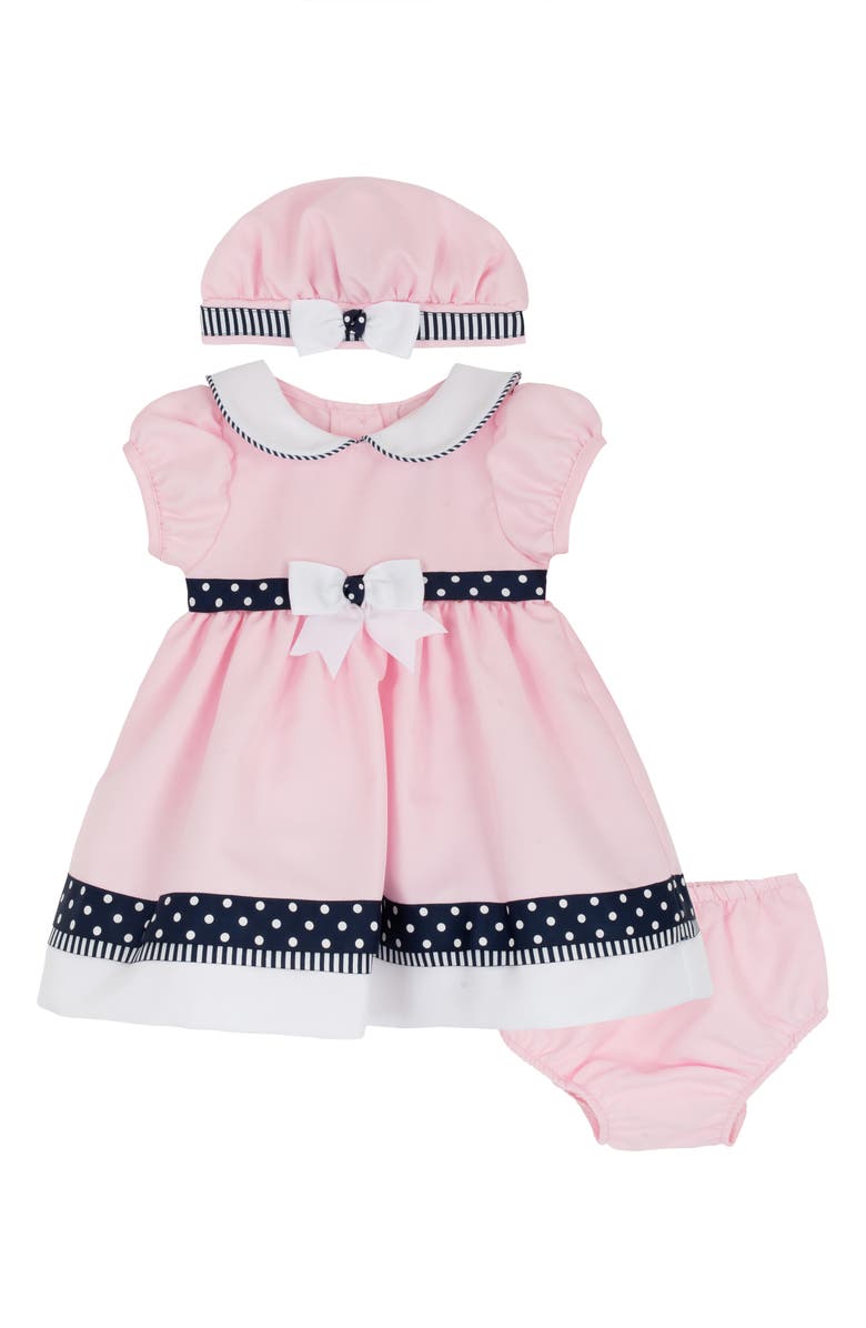 Rare Editions Collared Nautical Dress, Cap & Bloomers Set, Main, color, Pink