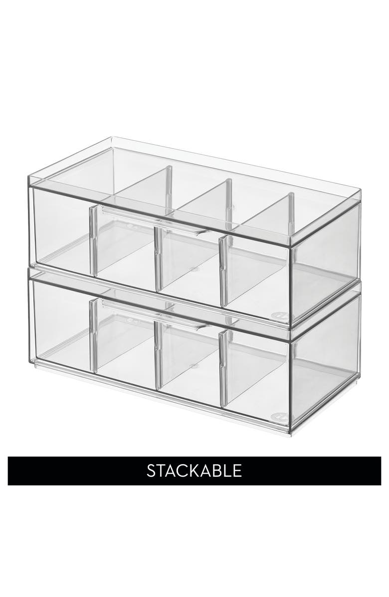 iDesign Set of 4 Stackable 4-Section Tea Storage Drawers - Clear, Alternate, color, Clear