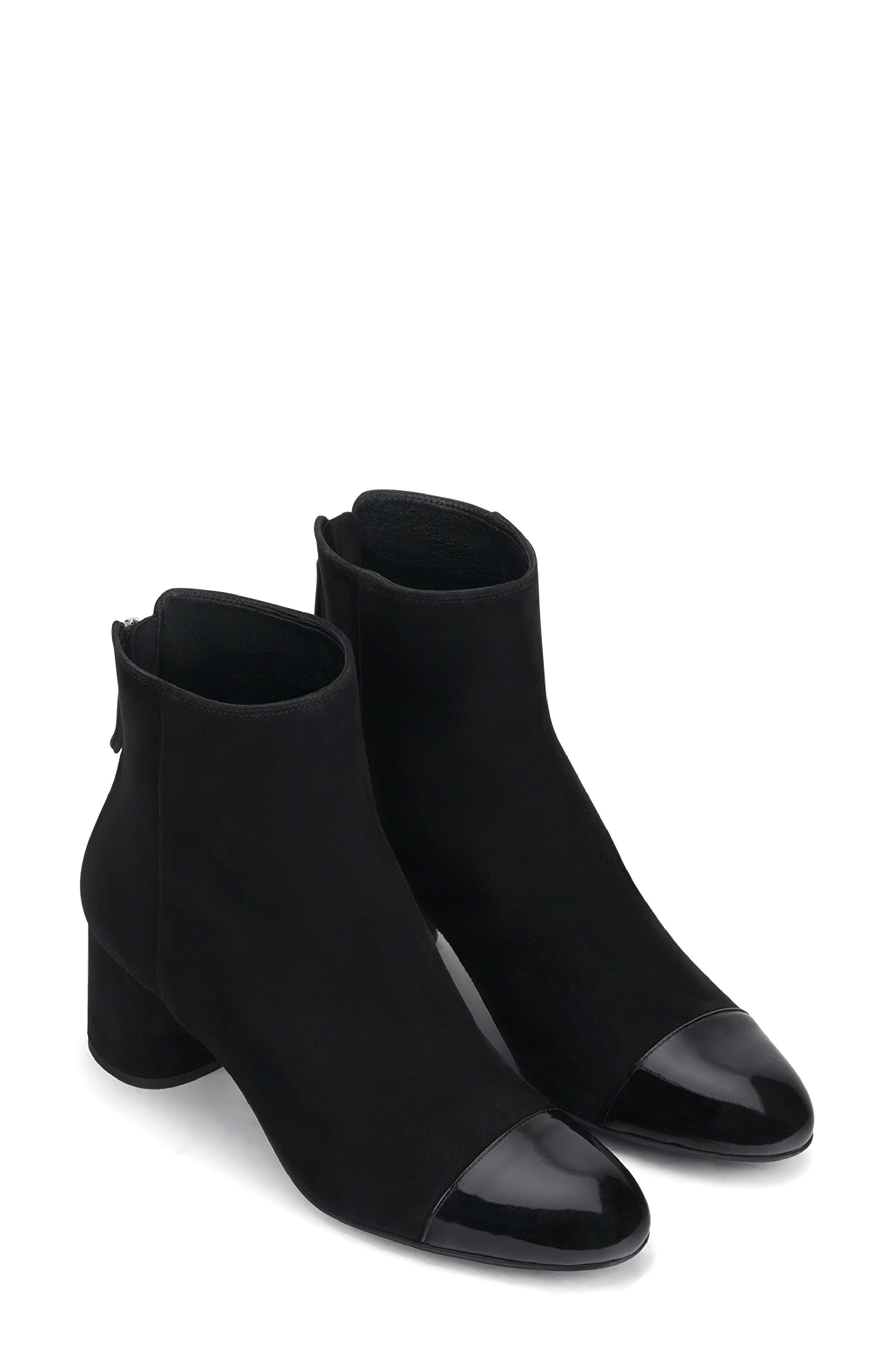 Veta Cap Toe Velour Bootie with Heel, Alternate, color, NERO-NERO