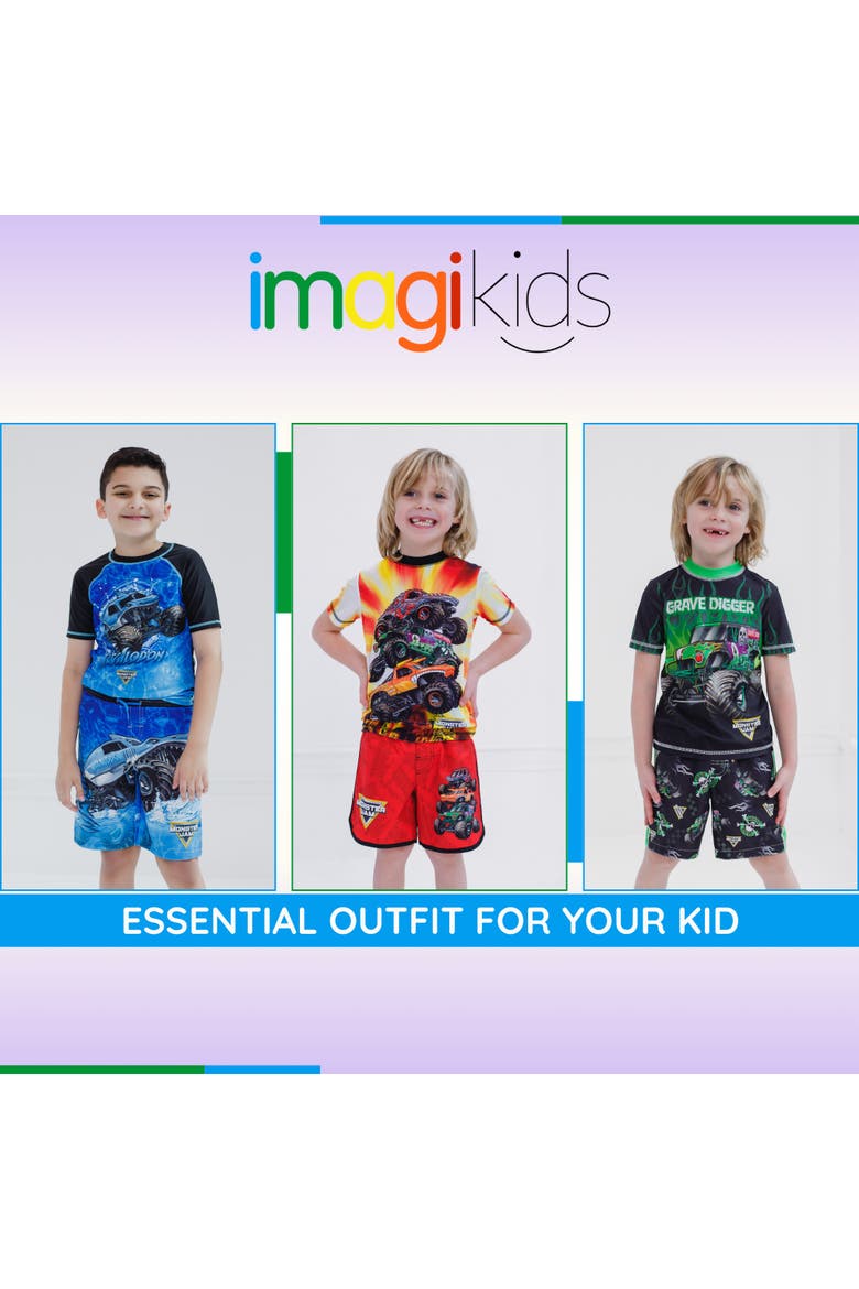 2-Piece Swimwear Rash Guard and Swim Trunks Set, Alternate, color, Sunburst Red