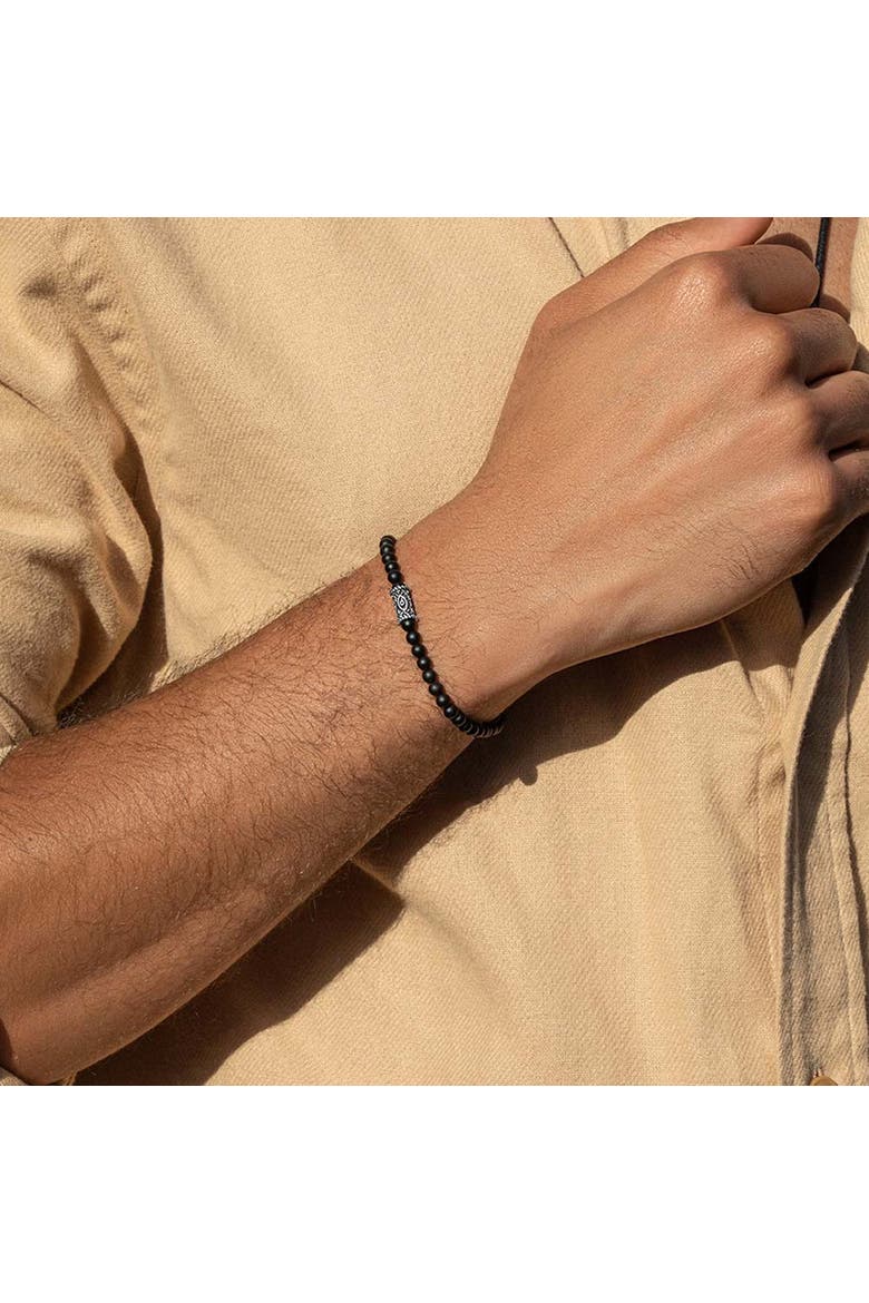 Men's Sterling Silver Evil Eye Charm Black Onyx Beaded Bracelet Stress Soother, Alternate, color, Black/silver