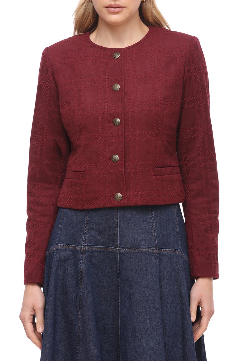 Faux Suede Crop Jacket, Main, color, BERRY
