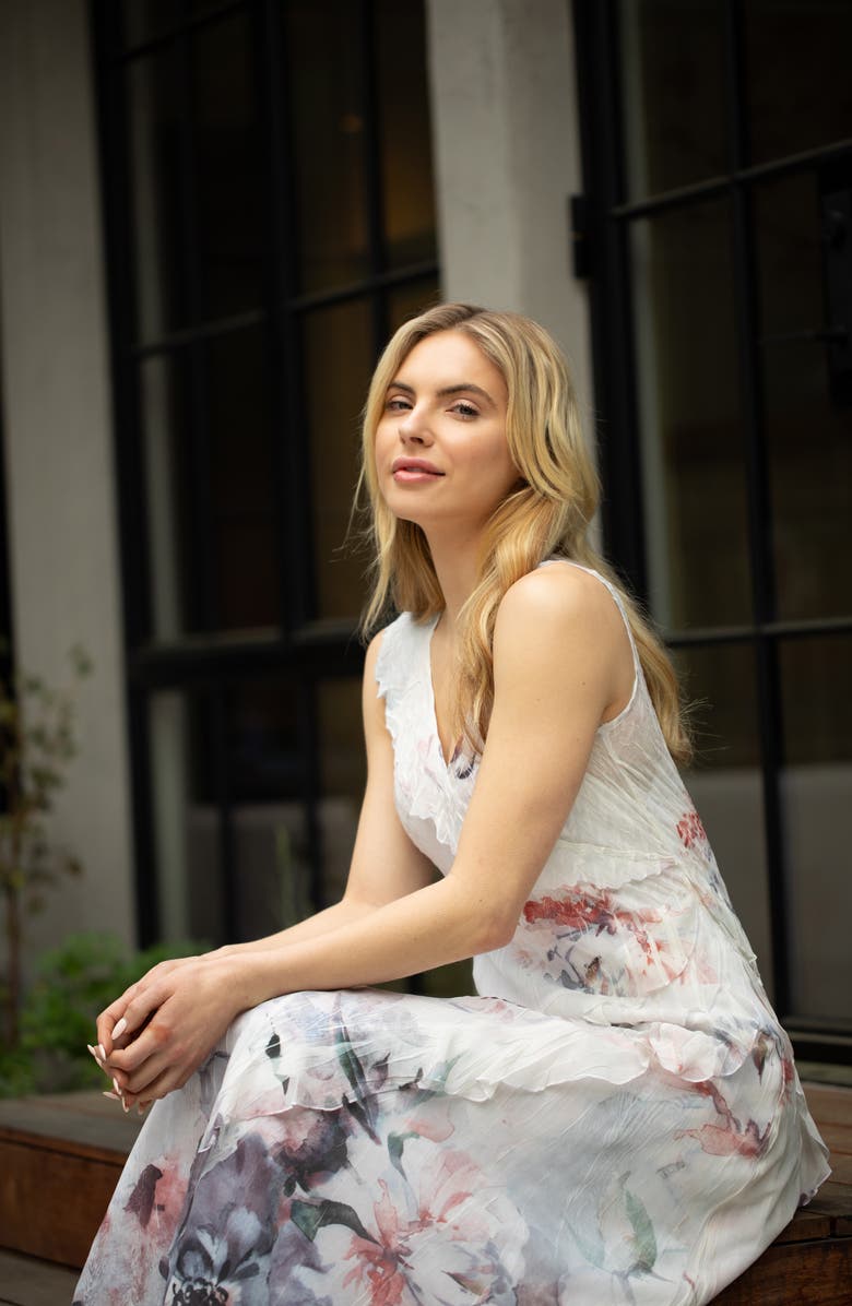 Komarov Ruffle Tiered Chiffon & Charmeuse Maxi Dress, Alternate, color,