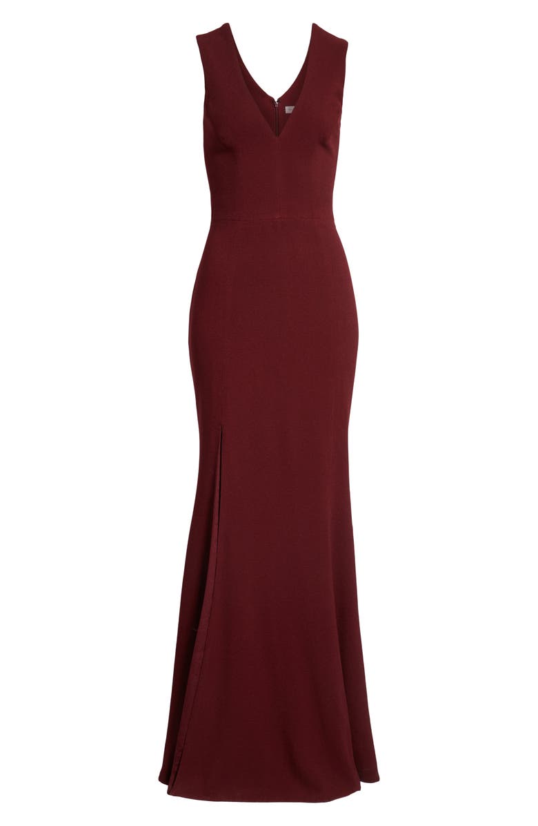 Dress the Population Sandra Plunge Crepe Trumpet Gown, Alternate, color, Burgundy