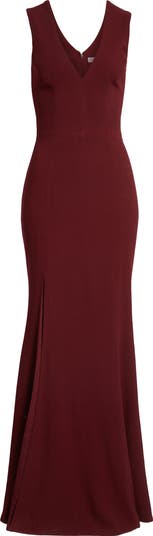 Sandra Plunge Crepe Trumpet Gown