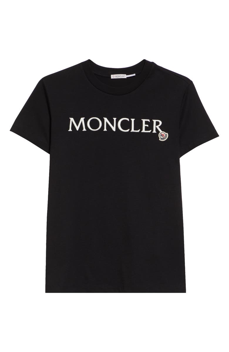 Moncler Logo Embroidered Cotton T-Shirt, Alternate, color, Black