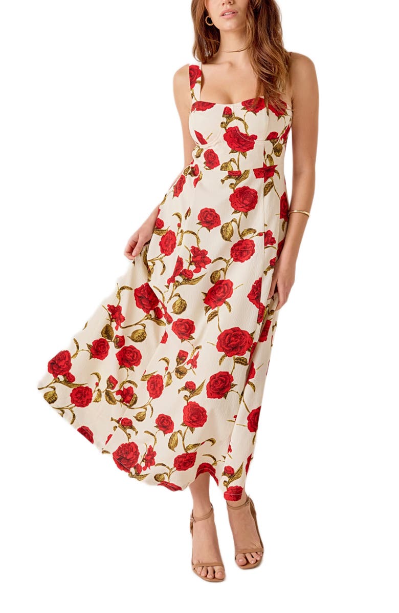 MARSY Rose Print Maxi Dress, Alternate, color, Ivory Multi