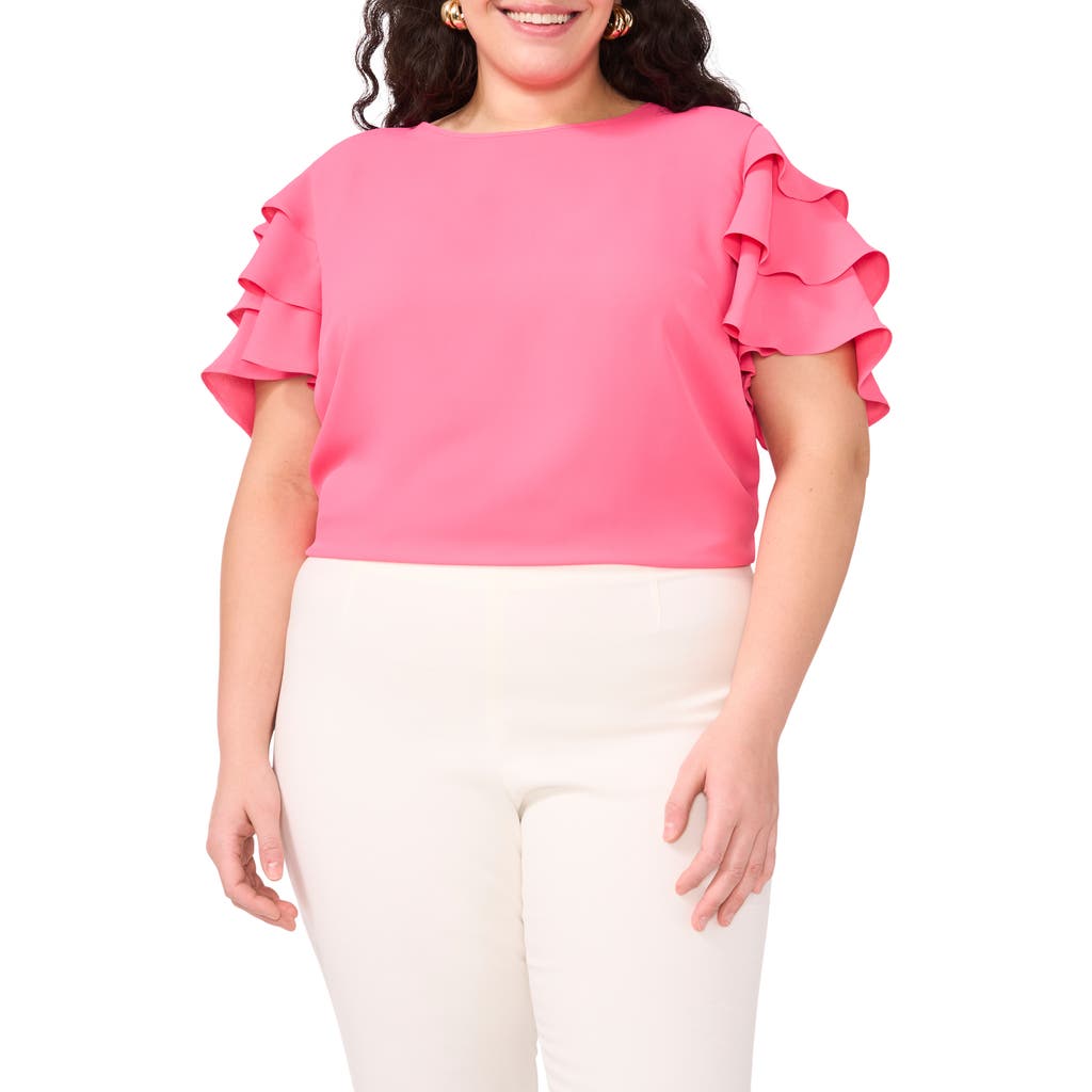 Vince Camuto Tiered Ruffle Sleeve Top In Pink