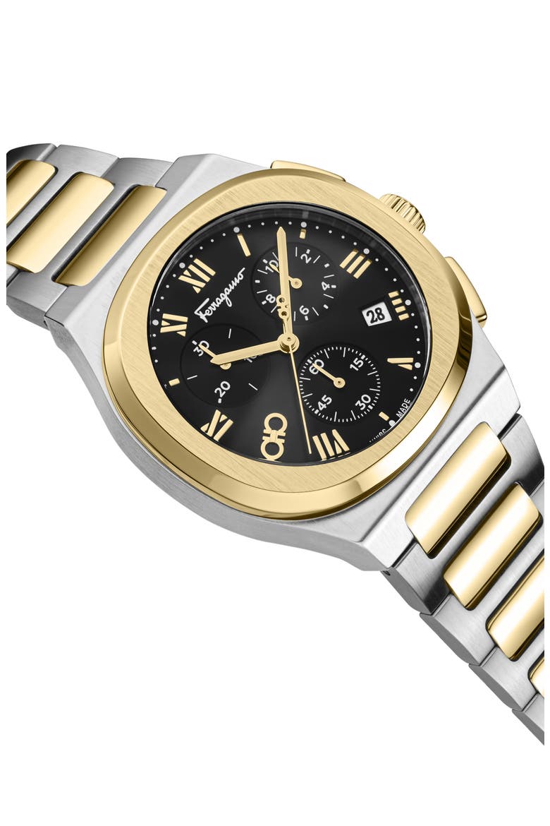 Elliptical Two-Tone Bracelet Strap Chronograph Watch, 38mm, Alternate, color, TWO TONE/ BLACK